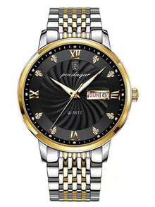 日派时尚男士自动机械表，耐用不锈钢表带，双日历夜光男士腕表 - 情人节礼物 - 銀色 - 查看 6