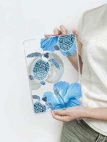 1pc Blue Sea Turtle & Hibiscus Flower Print Protective Case, Transparent TPU Shockproof Protective Cover, Tropical Coastal Aesthetic Design, Compatible With Cases, 11th Generation - Clear - View 17