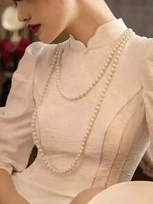 欧美时尚玻璃仿珍珠项链，女士简约打结多层长款毛衣链服装配饰批发 - 彩色 - 查看 10