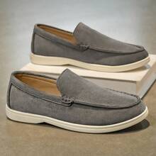 (Run Small, Please Order One Size Up) Men's Retro Slip-On Casual Loafers, Anti-Slip, Breathable, Comfortable, Fashionable & Minimalist - Grey - View 3