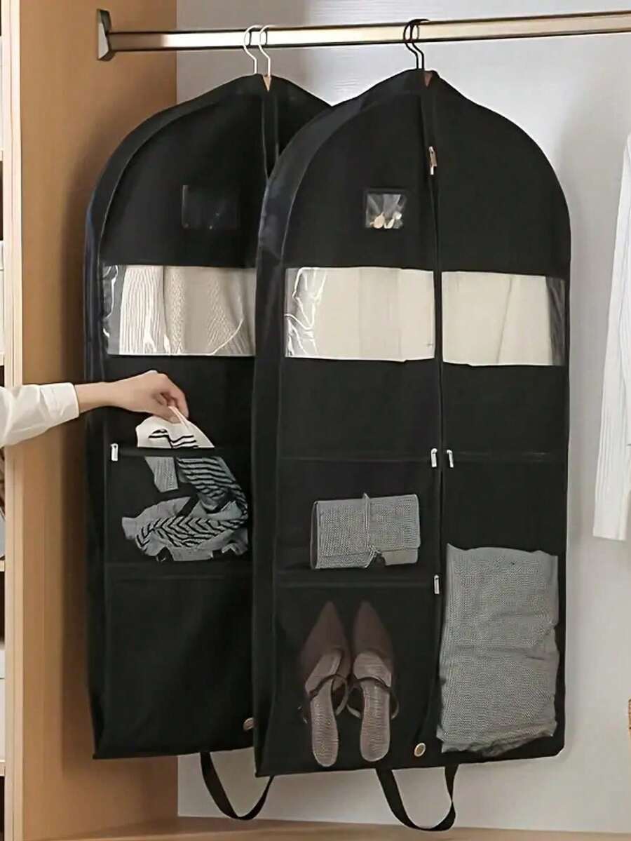 手风琴式折叠衣物袋，适用于衣物、衬衫、夹克、外套、连衣裙，加厚挂袋，大网袋，防尘罩，加厚无纺布羽绒服收纳袋，衣柜连衣裙防尘挂袋，旅行活动及派对用品