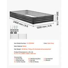 2 Pack Galvanized Raised Garden Beds, 8 X 4 X 1 Ft, Rectangular Metal Planter Boxes Kit Outdoor, Bottomless Elevated Planting Box With Gloves, Alu-Zinc, For Growing Flowers Vegetables, Dark Gray - Bộ 2 món màu xám đậm, kích thước 8*4*1ft - Xem 7