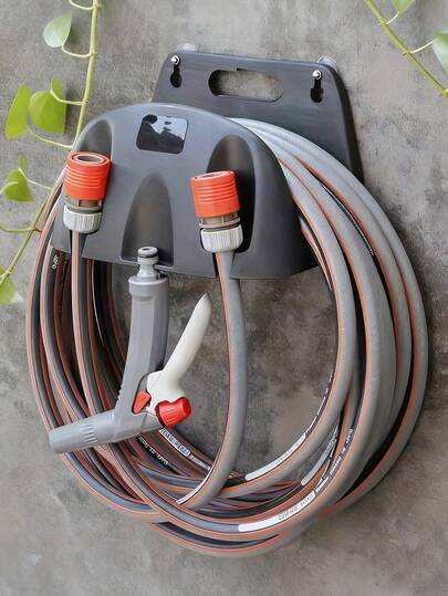 Carrete de manguera montado en la pared de uso pesado, estante de almacenamiento de manguera de jardín resistente con compartimentos, organizador de manguera retráctil para boquillas y rociadores, uso en interiores/exteriores/jardín para lavado de autos y herramientas de jardinería, diseño elegante, decoración del hogar duradera, herramientas de jardinería, artículos del hogar, regalo del Día del Padre