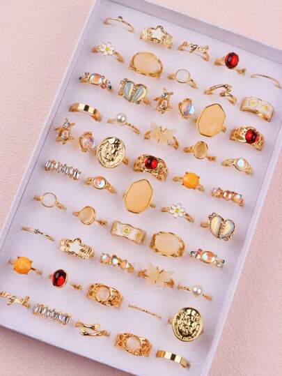 11 قطعة من الخواتم الرقيقة الجميلة المرصعة بالراين الوردي، مناسبة كهدايا لحفلات عيد الميلاد للبنات والأولاد، إكسسوارات يومية عصرية