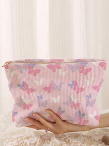 1个便携式蝴蝶图案印花化妆包，双面拉链化妆袋，多功能旅行洗漱用品收纳包 - 彩色 - 查看 1