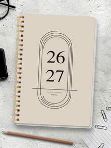 Trees 1pc 2026 Monthly Planner Notebook, A5 Minimalist Monthly Planner With Calendar Grid, Notes And To-Do List, Perfect Productivity Organizer For Home, Work And Study, Essential Office Desk Accessory - Champagne - View 2