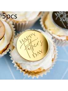 5 piezas/10 piezas/20 piezas Toppers redondos dorados "Feliz Día del Padre"/"Amo a Papá"/"Papá" para decorar cupcakes, adecuados para la fiesta de cumpleaños del Día del Padre y decoración de pasteles - Dorado - Ver 14