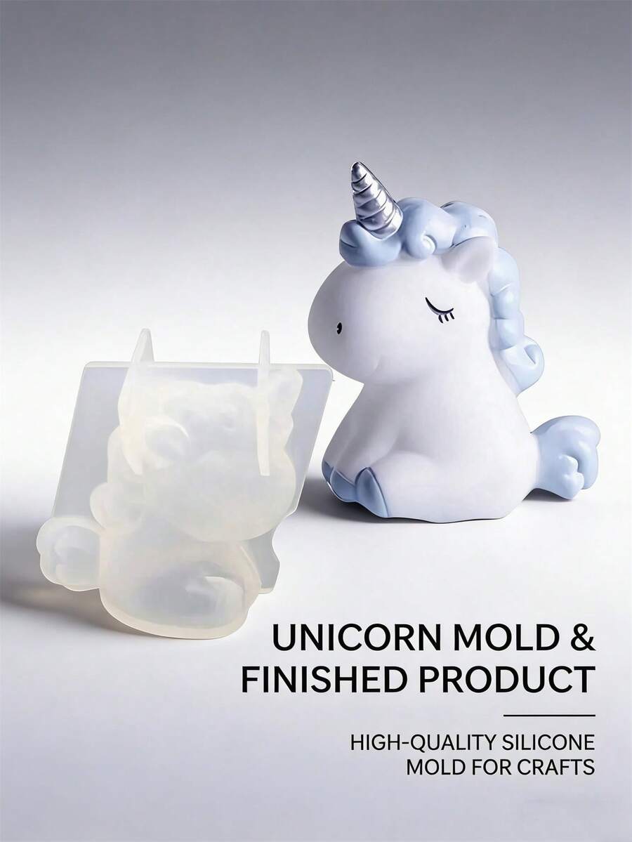 3D Silicone Mold Cute Cartoon Unicorn Animal Candle Mold, Craft DIY Plaster Resin Mold, Crystal Epoxy Mold, Home Decor - White Silicone Mold - View 1