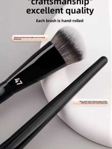 #47 Perfect Buffer Foundation Brush - Flawless Airbrushed Finish In Seconds! 1pc Cream Blush Angled Blush Makeup Brush Liquid Blush Makeup Tool - Black - View 9