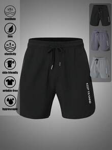 Plus Size Men's Quick Dry Drawstring Shorts, Elastic Loose Fitness Shorts Suitable For Gym, Workout, Volleyball, Hiking, Camping, Cycling, Training, Running, Outdoor Leisure Activities - Black - View 3