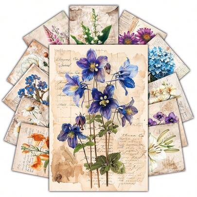 20pcs Vintage Floral Postcards, Retro Art Flowers Patterns Small Posters For Home Decor, Wall Collage Kit For Bedroom Aesthetics, Plant Theme Photo Collection For Dorm Wall Art Decor