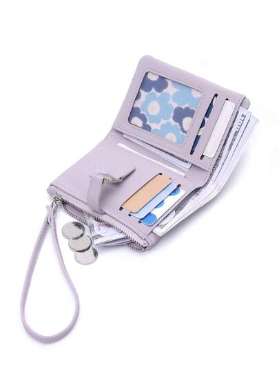 2026 New Purple Short Handbag, Korean Minimalist Solid Color Heart Buckle Handbag With Multiple Card Slots, Foldable Women/Student Coin Purse, Convenient Travel Small Wallet, High-Quality PU Leather Card Holder, Gift For Teacher, Girlfriend, Mom