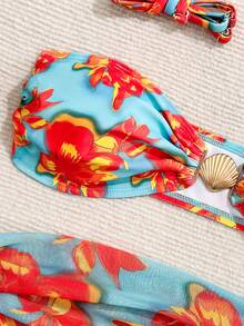 女士高弹力细肩带印花比基尼套装，性感度假沙滩夏季装扮 - 彩色 - 查看 5