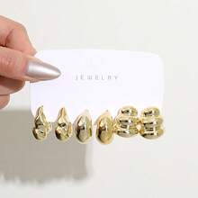 1 Pair - 9 Pairs New European And American Style Sweet Bow / Beach Star / Geometric Heart Earrings, Teardrop Earrings, Made Of High-Quality Plastic, Suitable For Daily Beach Wear. - Gold - View 5