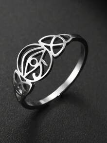 LIKGREAT 1pc Stainless Steel Hollow Geometric Horus Eye Ring, Minimalist Fashion Personalized Ring Jewelry, Exquisite Gift - Fashion Series - View 1