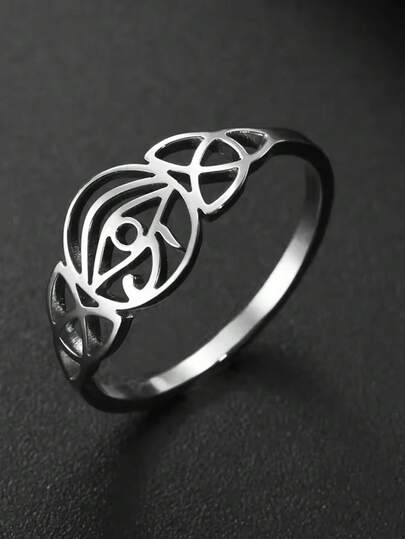 LIKGREAT 1pc Stainless Steel Hollow Geometric Horus Eye Ring, Minimalist Fashion Personalized Ring Jewelry, Exquisite Gift