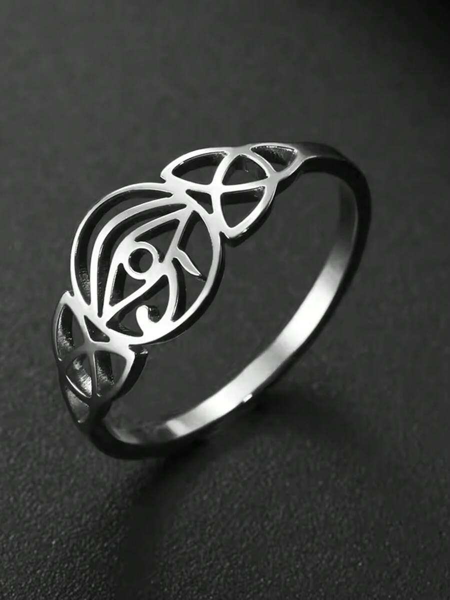 LIKGREAT 1pc Stainless Steel Hollow Geometric Horus Eye Ring, Minimalist Fashion Personalized Ring Jewelry, Exquisite Gift - Fashion Series - View 1