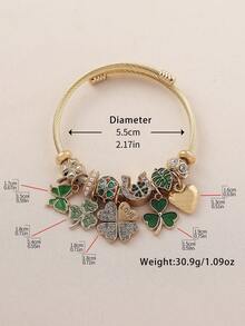 1件圣帕特里克节优雅水晶爱心四叶草蝴蝶吊坠手链，绿色串珠手链，适合女性日常、节日、派对庆典佩戴 - 綠色 - 查看 3