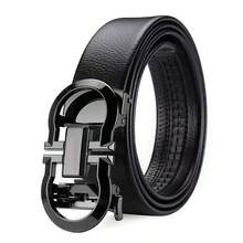 1pc New High-Quality Men's Belt, Casual Business Automatic Buckle Leather Belt, Fashionable Versatile Trouser Belt For Men - Gun Black - View 2