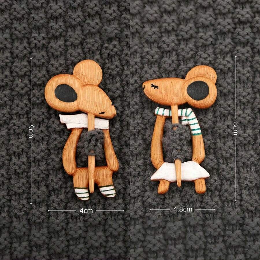 -Border Couple's Wooden Brooch, Retro Cute Animal-Themed Personalized Pin - 鼠男 - 查看 1