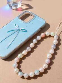 1pc Macaron Gradient Pearl Phone Lanyard, Girly Ombre Pearl Wrist Chain, Bag Charm - Multicolor - View 5