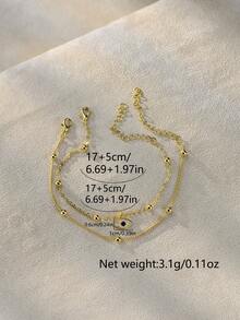 2pcs/Set Classic Fashion Summer Vacation Gold Devil's Eye Pendant Beaded Bracelet For Women (Bead Quantity Random) - Yellow Gold - View 5
