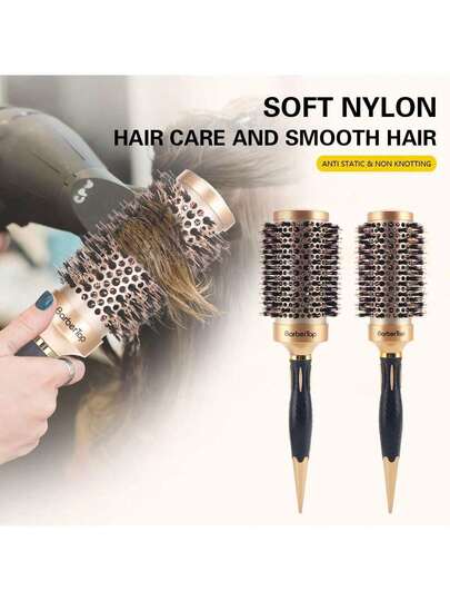 陶瓷卷发蓬松梳，美发沙龙造型梳，带热铝管，吹风机卷发梳，防静电梳，适合所有发质，男女通用，发梳，梳子，美发工具，美发产品及配件，理发沙龙美容旅行必备，返校季，旅行度假必备，女士美发饰品