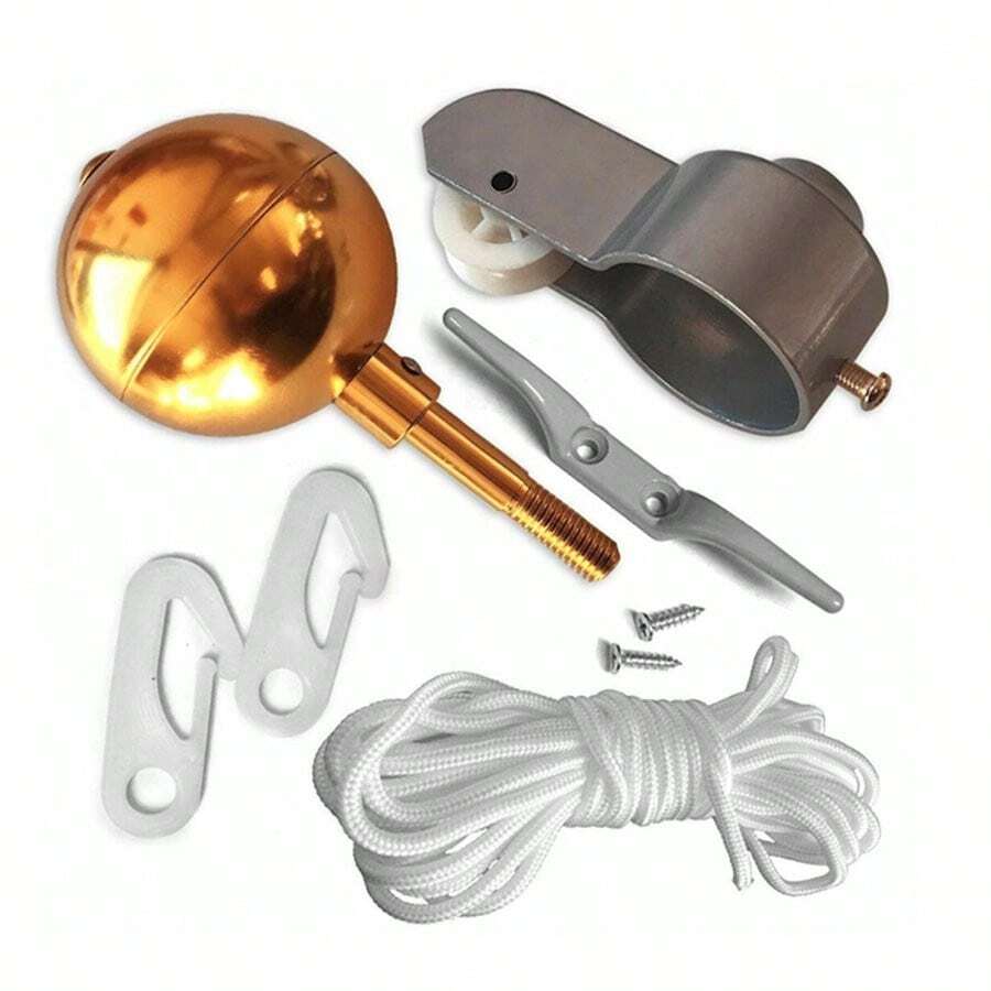 Flagpole Repair Kit, Flagpole Replacement Accessories Flag Pole Parts Repair Tool Kits Pulley Ball Cleat Braided Rope Screws Plastic Clips - A - View 1