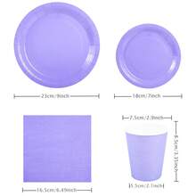 Customized Purple Disposable Tableware Set, Including 7/9 Inch Paper Plates, Paper Cups, Paper Napkins, Suitable For Birthday Parties, Festivals, Gatherings, Picnics, Celebration Events, Wedding Tea Parties, Graduation Ceremonies, Disposable Party Supplies - Custom Purple - View 2