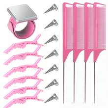 18件套编发工具套装，包括磁性腕带夹、分区夹、尖尾梳、编发圈 - 彩色 - 查看 7