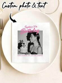 Customized Napkins, Personalized Printed Tissues In Various Fonts And Ink Colors, 3-Ply Disposable Beverage/Dessert/Cocktail Napkins Suitable For Wedding Table Decor, Perfect For Anniversary, Engagement, Birthday, Baby Shower, Christening, Christmas Decoration - Multicolor - View 2