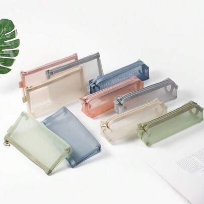 1pc Transparent Zipper Pencil Case, Nylon Mesh Pencil Pouch With Zipper, Suitable For School, Office Supplies, Cosmetics, Travel Accessories