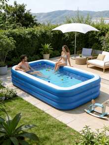 1pc Inflatable Swimming Pool, Square Multi-Layer, Provides Multiple Sizes, Suitable For Garden Swimming, Summer Pool Parties, Family Gatherings And Water Games. Inflator Pump Needs To Be Purchased Separately - Blue and White Swimming Pool - View 3