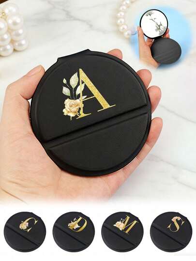1 chiếc gương trang điểm gấp gọn cầm tay với chữ cái A-Z hoa vàng, gương tròn nhỏ gọn có thể gập lại, gương trang điểm để bàn, gương trang điểm mini cầm tay, gương du lịch, sản phẩm làm đẹp, món quà tốt nhất dành cho phụ nữ - các cặp đôi, bạn bè, gia đình, giáo viên, vật dụng cần thiết cho năm học mới, quà tặng Ngày của Mẹ độc đáo, quà tặng tiệc tùng, quà cưới, quà sinh nhật.