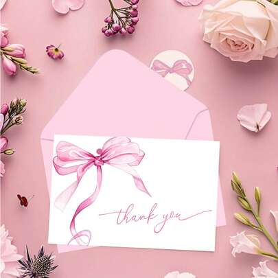 24 PIEZAS Tarjeta de agradecimiento rosa, set con sobre y tarjeta de felicitación, tarjeta en blanco para el Día de San Valentín, cumpleaños, boda (12 sobres y 12 tarjetas de felicitación)