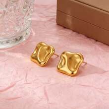 A Pair Of Unevenly Shaped Golden Thick Women's Earrings With A 14K Gold Plating - Fashionable Jewelry With Unique Geometric Design, Exquisite And Elegant Earrings, Suitable For Daily Casual Wear, The Best Gift - Gold - View 6