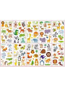 10Sheets Cartoon Animal Patterns Temporary Tattoo Sticker Body Art, Waterproof And Sweatproof Lasting For 2-5 Days, Cute Panda Penguin Boar Monkey Beast Zoon Pattern Fake Tattoo Stickers - Multicolor - View 9