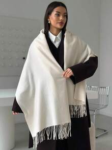 Plain Thick Winter Pashmina Scarf 250g With Fringe, Unisex, Soft And Warm - Leitoso - View 4
