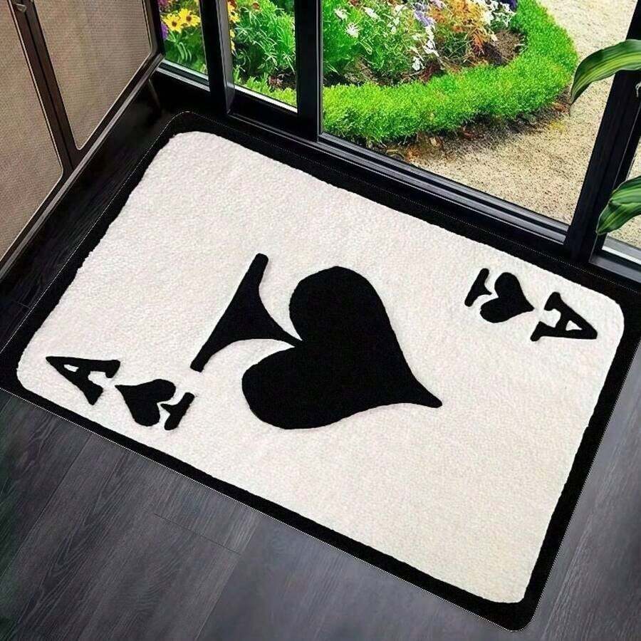 1pc Creative Ace Of Spades Flannel Printed Doormat Non Slip Absorbent Machine Washable Flannel Carpet Floor Mat Decorative Mat For Living Room Bedroom Kitchen Gaming Room - A - Xem 1