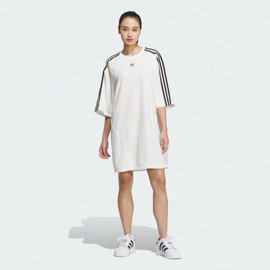 Adidas Originals Women's Retro Casual Loose Fit Short Sleeve Dress - White - View 1