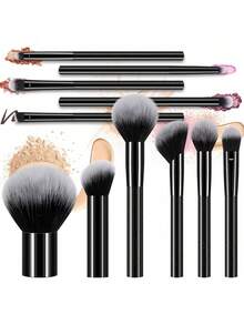 2/10/13件套化妆刷套装，这些化妆刷采用优质合成纤维制成，涵盖多种类型，例如散粉刷、粉底刷、晕染刷、定妆粉刷、腮红刷、遮瑕刷和眼影刷。适合所有肤质和人群。 - 彩色 - 查看 2
