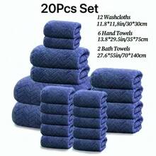 This 20-Piece Bathroom Towel Set Includes 12 Face Towels, 6 Bath Towels, And 2 Large Bath Towels. Available In Multiple Colors, These Soft And Comfortable Towels Are Suitable For Family Members, Bathrooms, Gyms, Swimming Pools, Beaches, Vacations, Hotels, Outdoor Activities, Beauty Salons, And More. - 20 miếng bông lúa mì màu xanh kết hợp - Xem 1