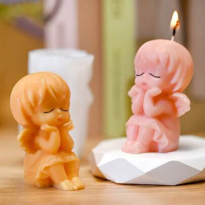 2件套天使女孩蜡烛模具DIY，女孩石膏娃娃汽车装饰硅胶研磨工具