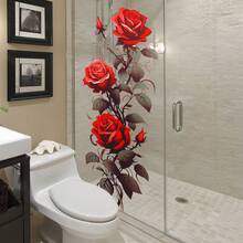 1pc Red Rose Vine Fridge Magnet, Self-Adhesive Removable Waterproof Decor Sticker For Kitchen Appliances - Multicolor - View 5