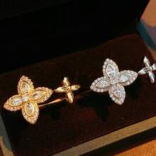 1枚可调节时尚女士幸运四叶草花朵开口戒指 - 幸運花朵手鍊 - 查看 3