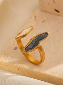 1pc Stainless Steel Dual-Tone Drip Glaze Open Ring, Adjustable Size, Fashion Elegant Casual Jewelry Accessory For Women, Suitable For Daily, Party, Commute Wear - Multicolor - View 8