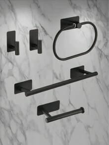 4/5/6件套不锈钢浴室毛巾环、毛巾杆、卫生纸架、挂钩套装，浴室收纳整理架，酒店专用 - 方底免釘 - 查看 11