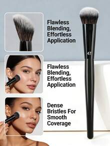 #47 Perfect Buffer Foundation Brush - Flawless Airbrushed Finish In Seconds! 1pc Cream Blush Angled Blush Makeup Brush Liquid Blush Makeup Tool - Black - View 5