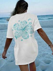 Camiseta de manga corta de gran éxito de  de 2026. Camiseta gráfica Y2k de gran tamaño para mujeres, adolescentes y niñas, con estampado floral de conchas, estrellas de mar y mariposas, de manga corta, holgada, de corte suelto, estilo vintage, estética costera, tops para vacaciones de verano en la playa, estilo preppy, ropa urbana. - Blanco - View 12