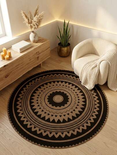 1 件装圆形地毯，波西米亚风格，柔软舒适，条纹图案，适用于卧室、客厅、书房、玄关等场所，可用作地垫，防滑吸水，可水洗，适合客厅等室内四季家居装饰，北欧现代圆形卧室地毯，客厅大地毯，棕色和黑色调，可用作床边地毯，圆形地毯，家居装饰，卧室装饰